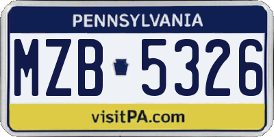 PA license plate MZB5326