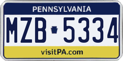 PA license plate MZB5334