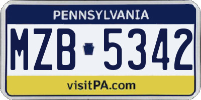 PA license plate MZB5342