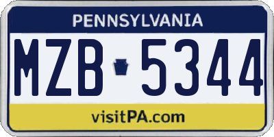 PA license plate MZB5344