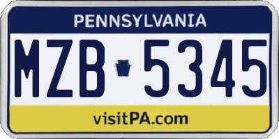 PA license plate MZB5345
