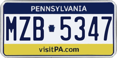 PA license plate MZB5347