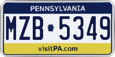 PA license plate MZB5349