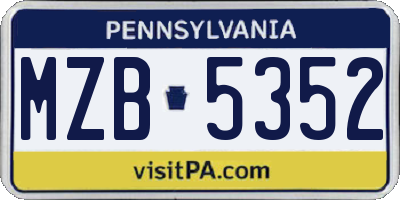 PA license plate MZB5352