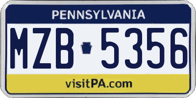 PA license plate MZB5356