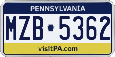 PA license plate MZB5362