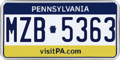 PA license plate MZB5363