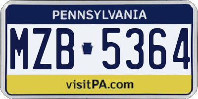 PA license plate MZB5364