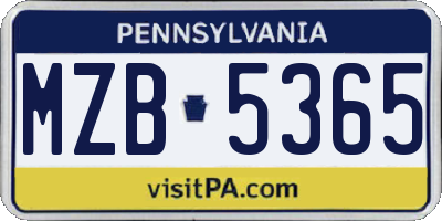 PA license plate MZB5365