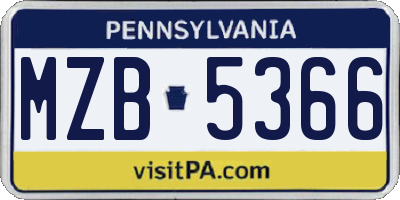 PA license plate MZB5366