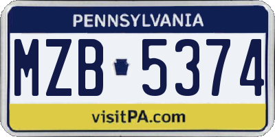 PA license plate MZB5374