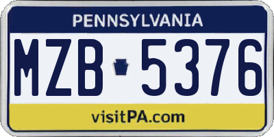 PA license plate MZB5376