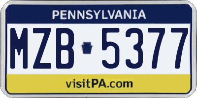 PA license plate MZB5377