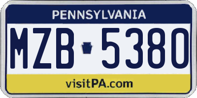 PA license plate MZB5380