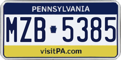 PA license plate MZB5385