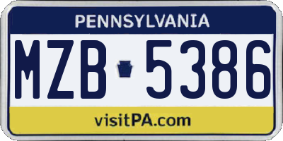 PA license plate MZB5386