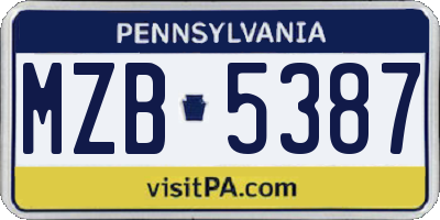 PA license plate MZB5387