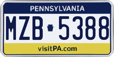 PA license plate MZB5388