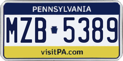 PA license plate MZB5389