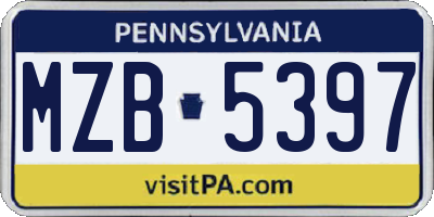 PA license plate MZB5397