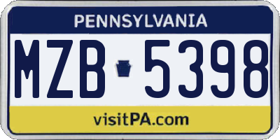 PA license plate MZB5398