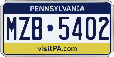 PA license plate MZB5402