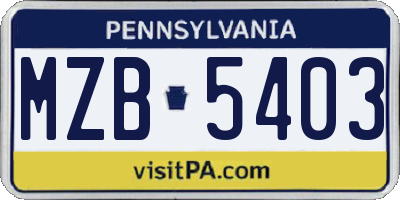 PA license plate MZB5403