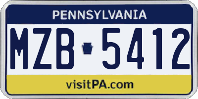 PA license plate MZB5412