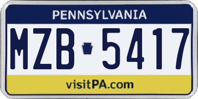 PA license plate MZB5417