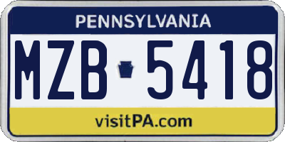 PA license plate MZB5418
