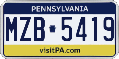 PA license plate MZB5419