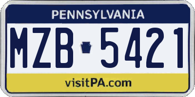 PA license plate MZB5421