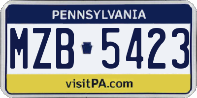 PA license plate MZB5423