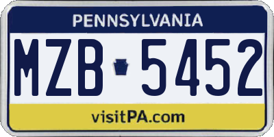 PA license plate MZB5452