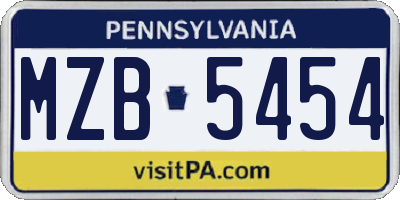 PA license plate MZB5454