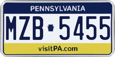 PA license plate MZB5455