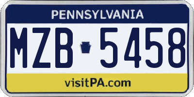 PA license plate MZB5458