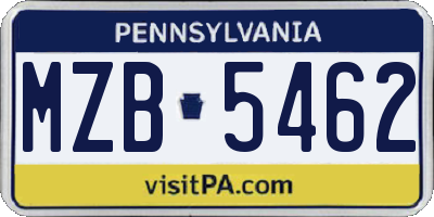 PA license plate MZB5462