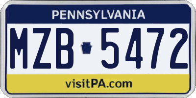 PA license plate MZB5472