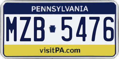 PA license plate MZB5476