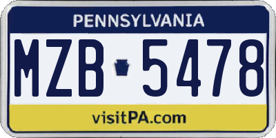 PA license plate MZB5478