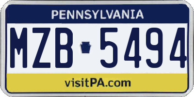 PA license plate MZB5494
