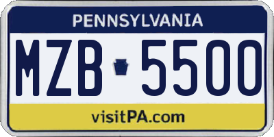 PA license plate MZB5500
