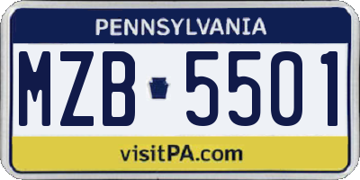 PA license plate MZB5501