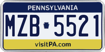 PA license plate MZB5521