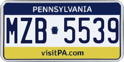 PA license plate MZB5539