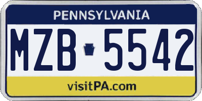 PA license plate MZB5542
