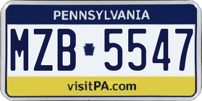 PA license plate MZB5547