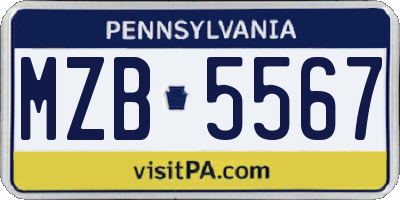 PA license plate MZB5567