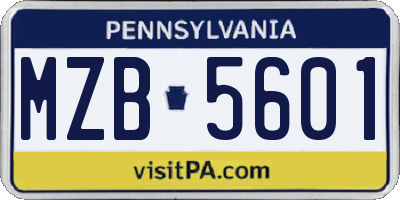 PA license plate MZB5601